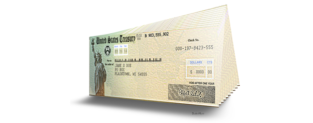 "US Treasury Checks - 3D Illustration" by DonkeyHotey is licensed under CC BY 2.0